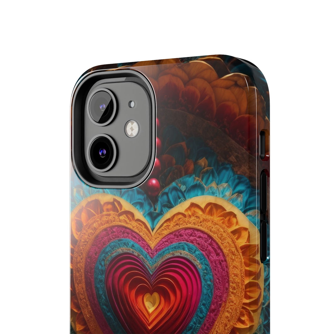 Vibrant Heart Mandala - Tough Phone Case - Phone Case - g(0D·IO) - iPhone 13 Mini - -