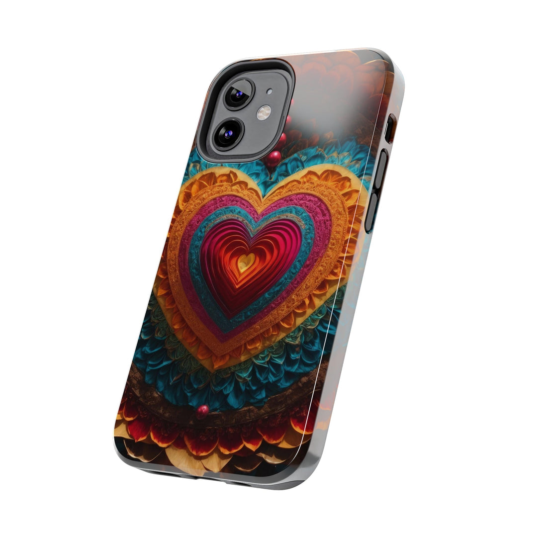 Vibrant Heart Mandala - Tough Phone Case - Phone Case - g(0D·IO) - iPhone 13 Mini - -