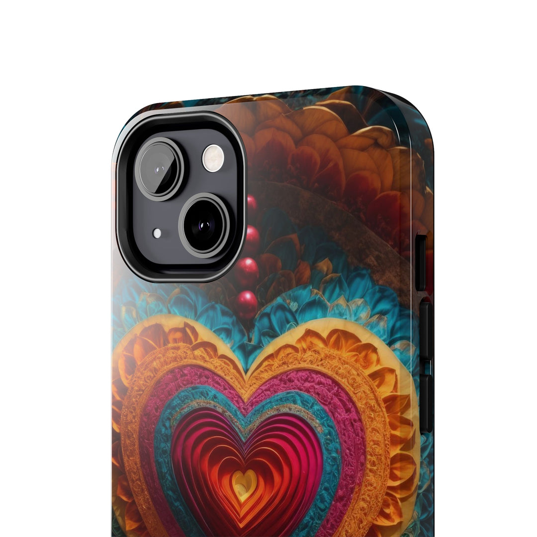 Vibrant Heart Mandala - Tough Phone Case - Phone Case - g(0D·IO) - iPhone 13 Mini - -