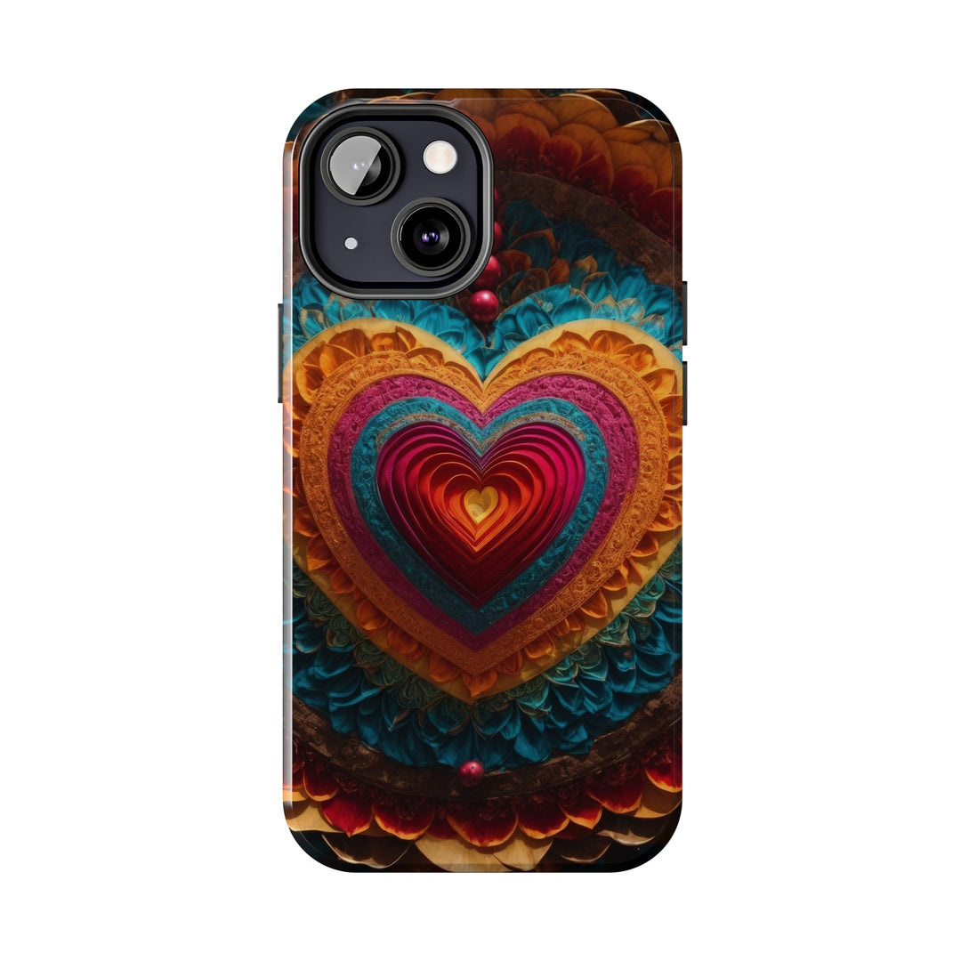 Vibrant Heart Mandala - Tough Phone Case - Phone Case - g(0D·IO) - iPhone 13 Mini - -