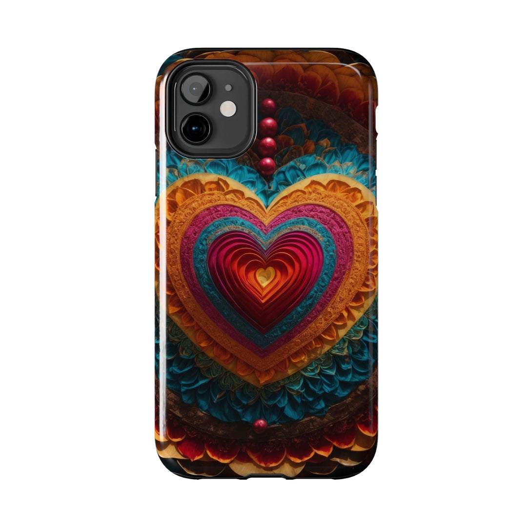 Vibrant Heart Mandala - Tough Phone Case - Phone Case - g(0D·IO) - iPhone 13 Mini - -