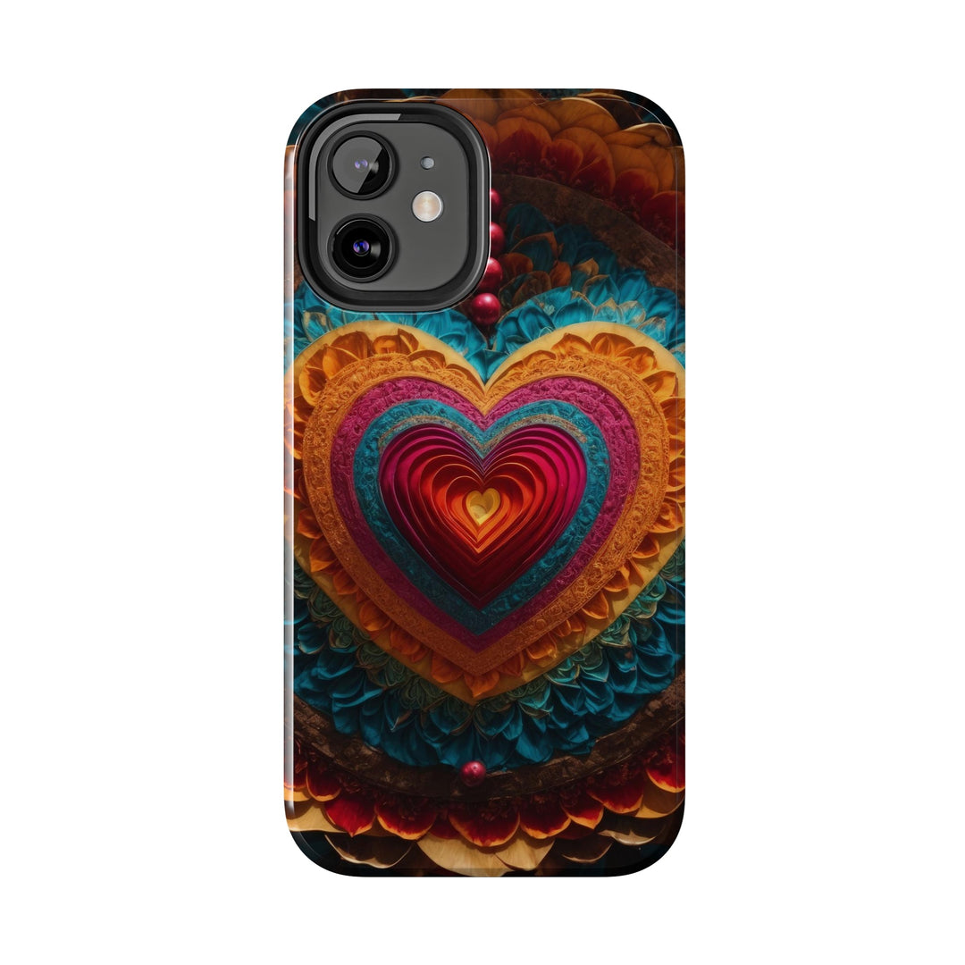 Vibrant Heart Mandala - Tough Phone Case - Phone Case - g(0D·IO) - iPhone 13 Mini - -