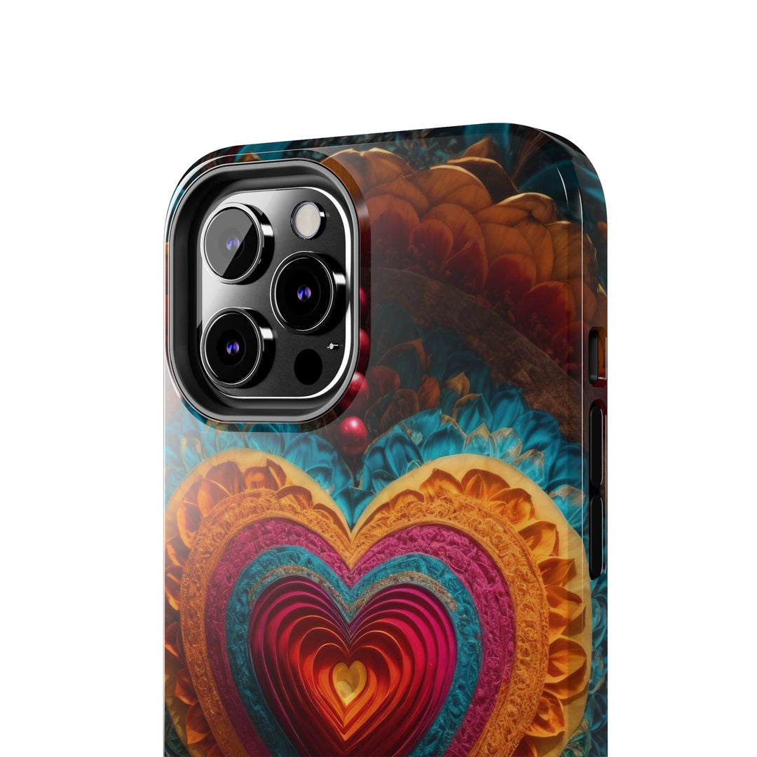 Vibrant Heart Mandala - Tough Phone Case - Phone Case - g(0D·IO) - iPhone 13 Mini - -