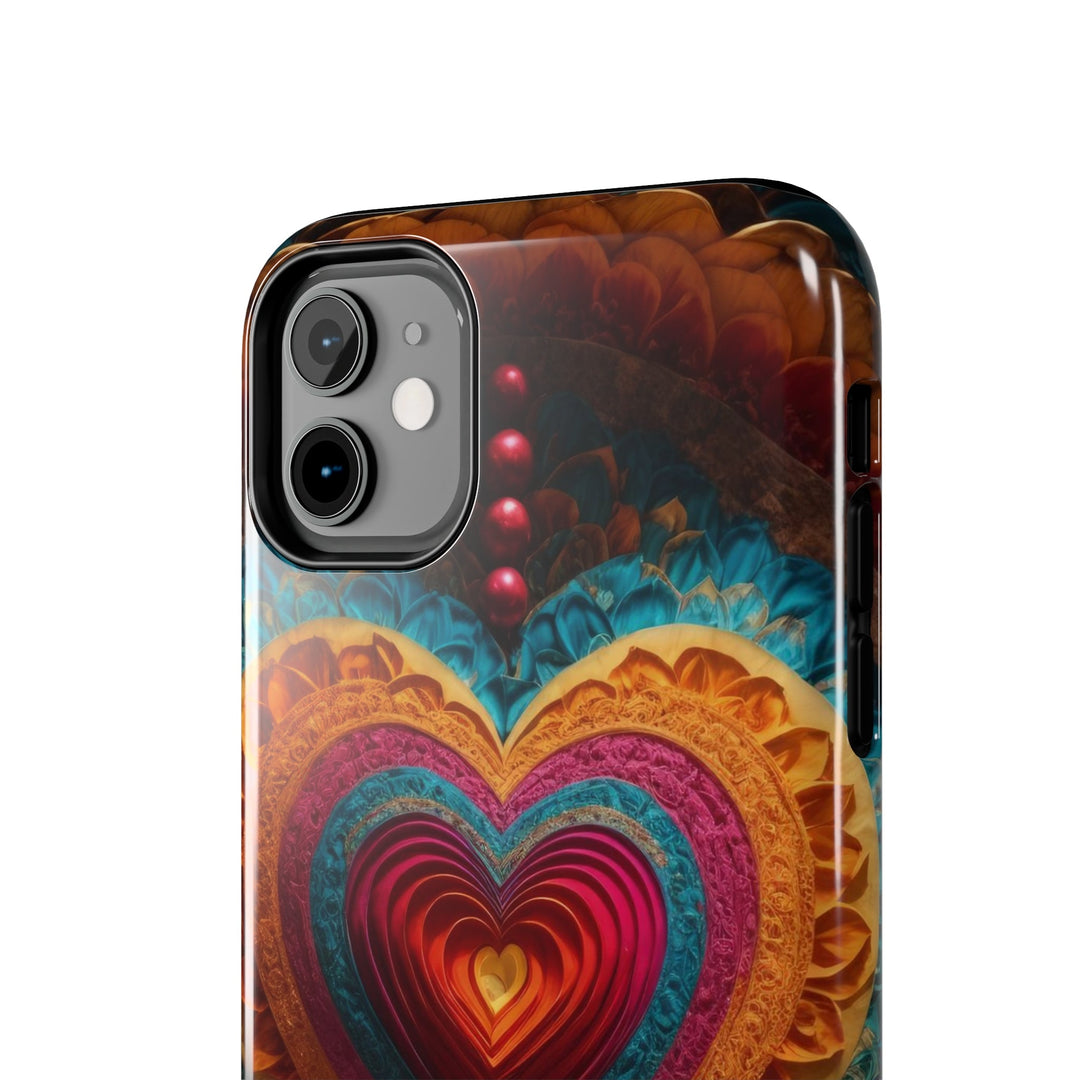 Vibrant Heart Mandala - Tough Phone Case - Phone Case - g(0D·IO) - iPhone 13 Mini - -