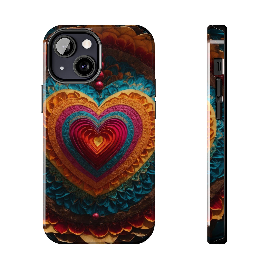 Vibrant Heart Mandala - Tough Phone Case - Phone Case - g(0D·IO) - iPhone 13 Mini - -