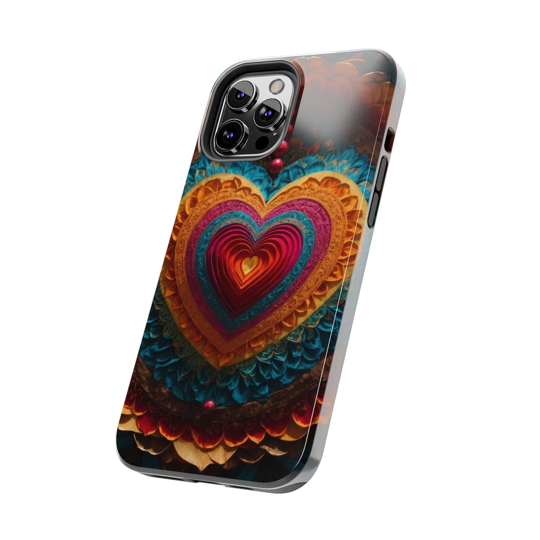 Vibrant Heart Mandala - Tough Phone Case - Phone Case - g(0D·IO) - iPhone 13 Mini - -