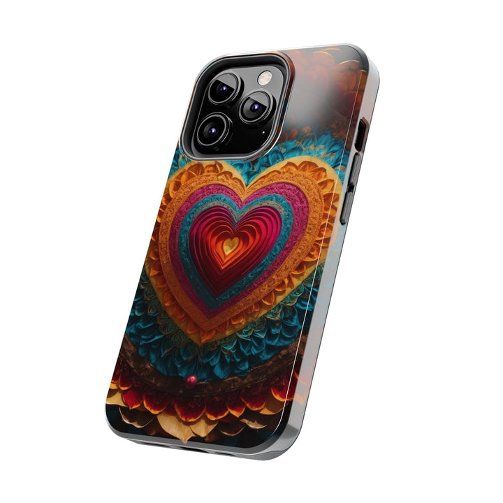 Vibrant Heart Mandala - Tough Phone Case - Phone Case - g(0D·IO) - iPhone 13 Mini - -