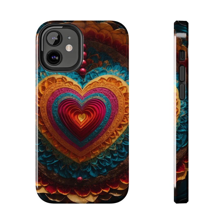 Vibrant Heart Mandala - Tough Phone Case - Phone Case - g(0D·IO) - iPhone 12 Mini - -