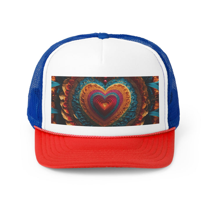 Vibrant Heart Mandala - Trucker Hat - Hats - g(0D·IO) - Blue/Red - One size -