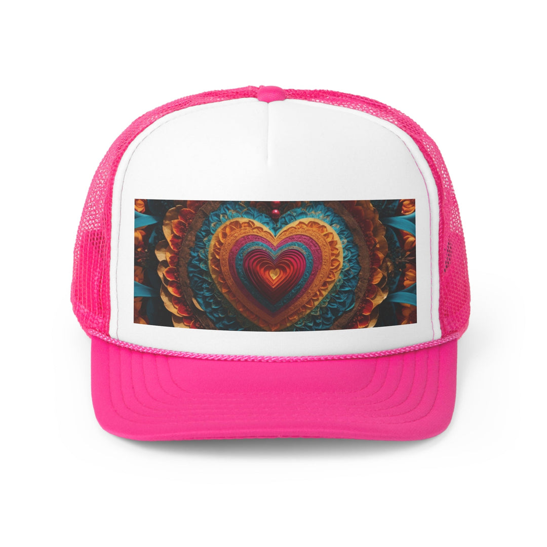 Vibrant Heart Mandala - Trucker Hat - Hats - g(0D·IO) - Pink - One size -