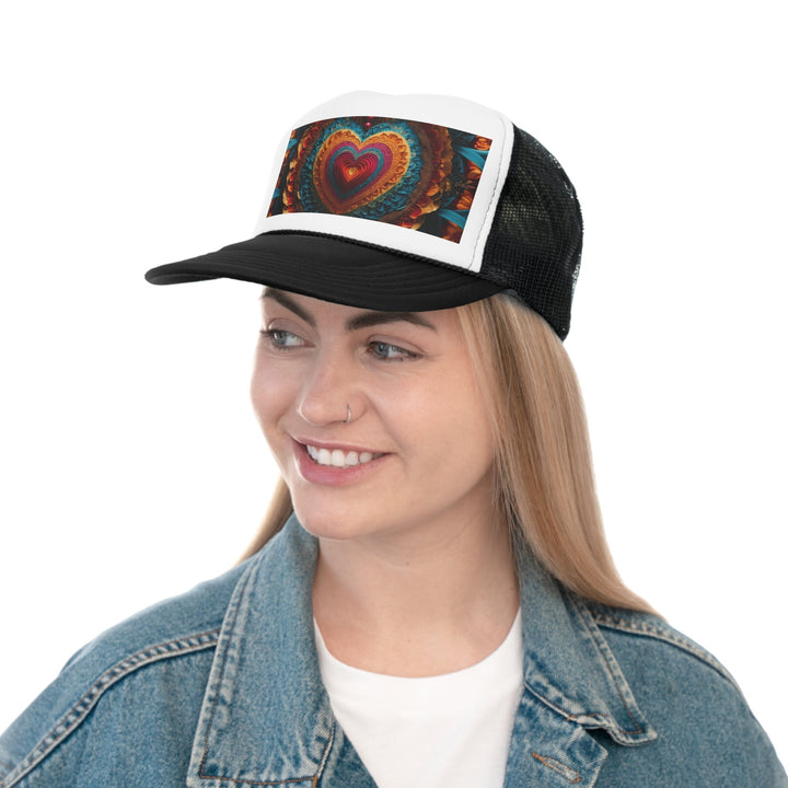 Vibrant Heart Mandala - Trucker Hat - Hats - g(0D·IO) - Pink - One size -