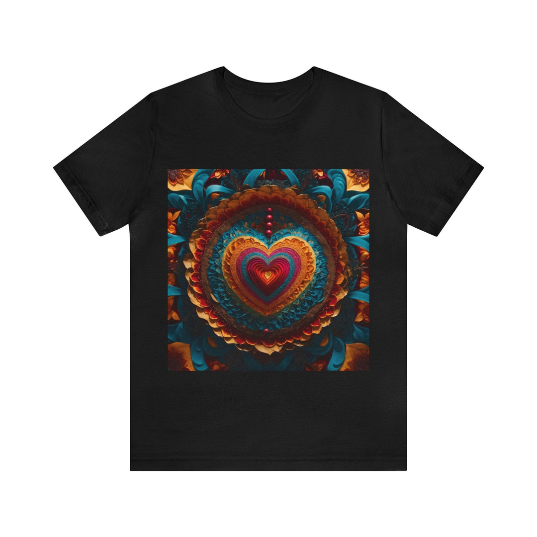 Vibrant Heart Mandala - Unisex Jersey Short Sleeve Tee - T-Shirt - g(0D·IO) - Black - S -