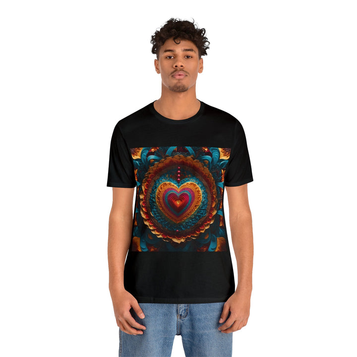 Vibrant Heart Mandala - Unisex Jersey Short Sleeve Tee - T-Shirt - g(0D·IO) - Black - S -