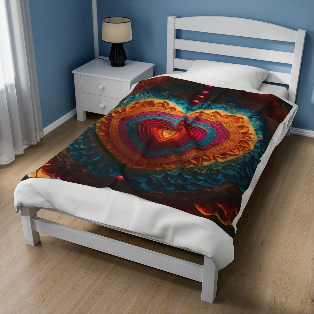 Vibrant Heart Mandala - Velveteen Plush Blanket - All Over Prints - g(0D·IO) - 30" × 40" - -