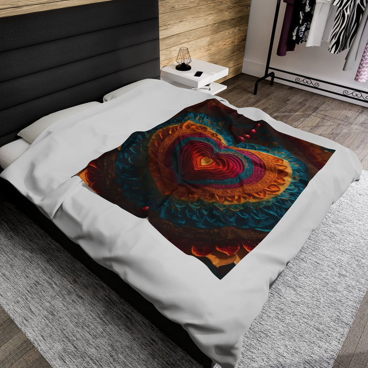 Vibrant Heart Mandala - Velveteen Plush Blanket - All Over Prints - g(0D·IO) - 30" × 40" - -