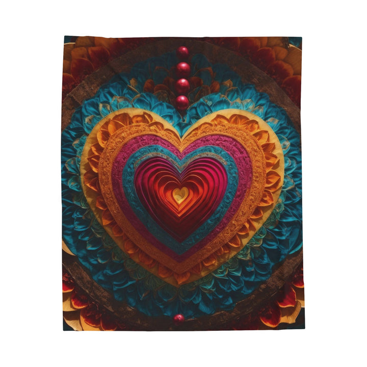 Vibrant Heart Mandala - Velveteen Plush Blanket - All Over Prints - g(0D·IO) - 50" × 60" - -