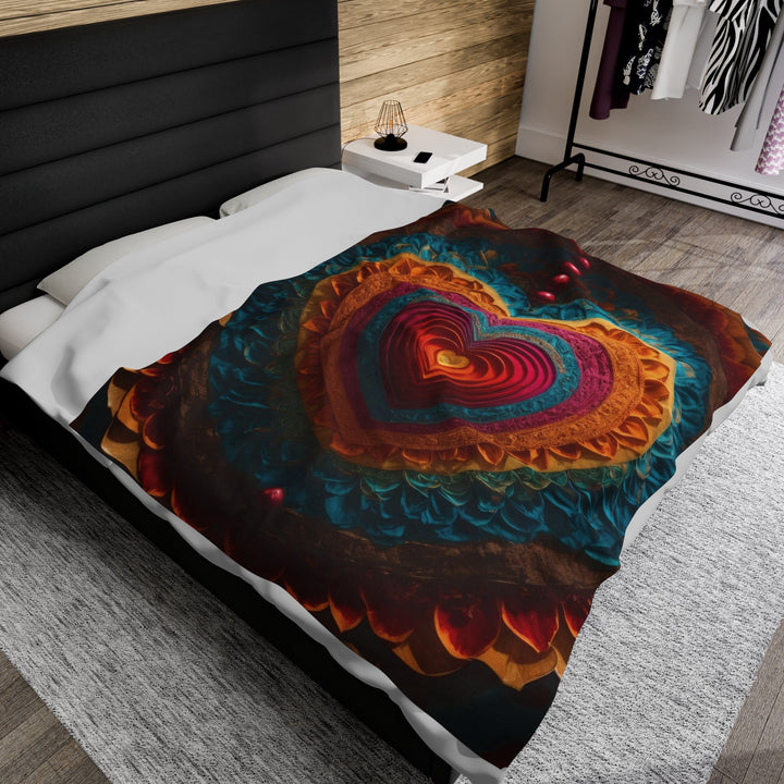 Vibrant Heart Mandala - Velveteen Plush Blanket - All Over Prints - g(0D·IO) - 30" × 40" - -