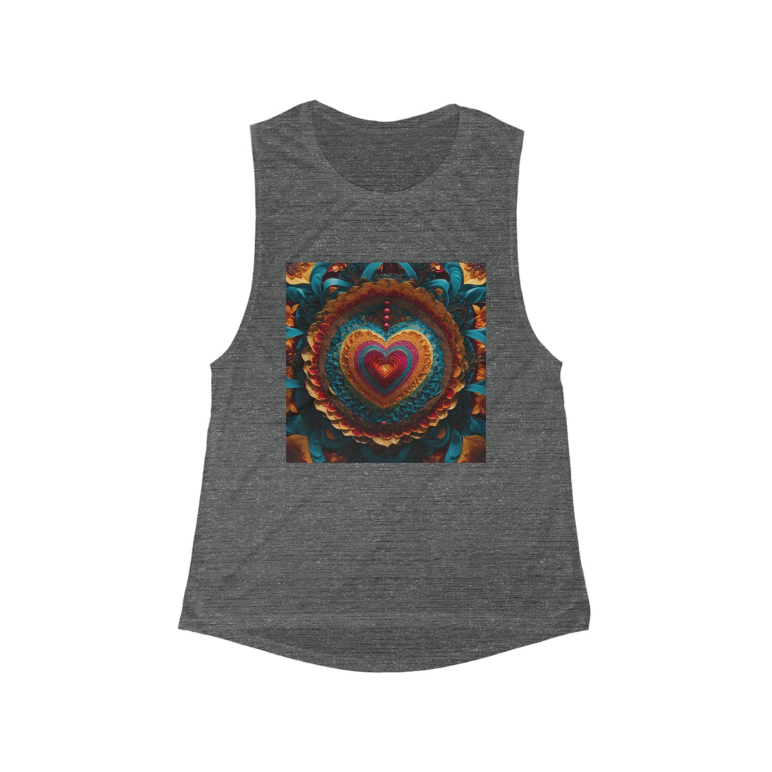 Vibrant Heart Mandala - Women's Flowy Scoop Muscle Tank - Tank Top - g(0D·IO) - S - Asphalt Slub -