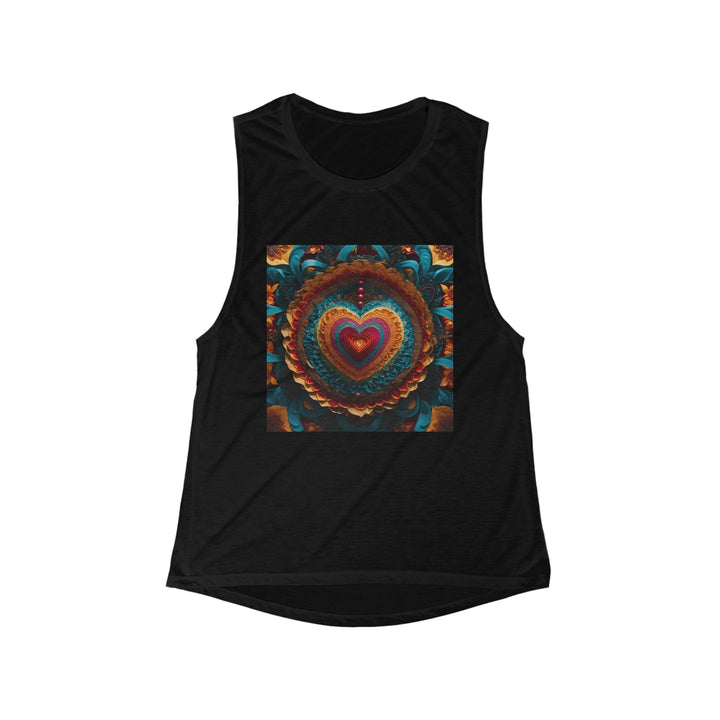 Vibrant Heart Mandala - Women's Flowy Scoop Muscle Tank - Tank Top - g(0D·IO) - S - Black -