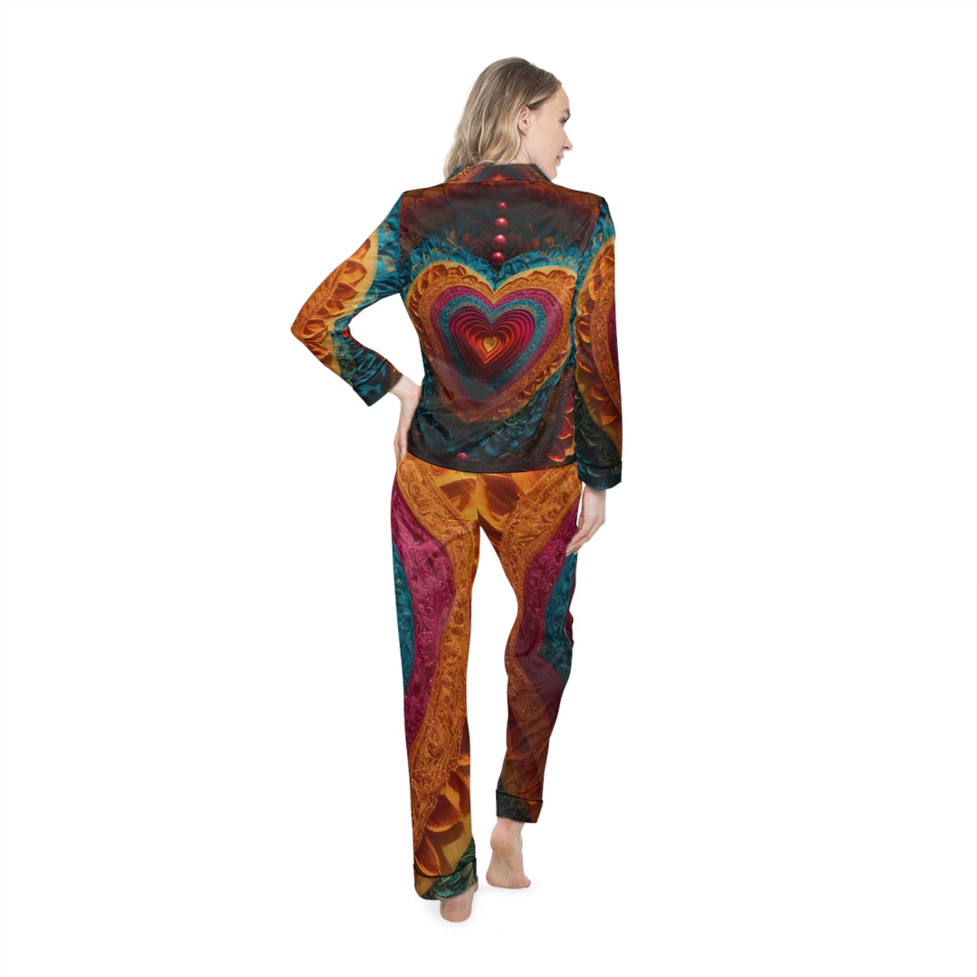 Vibrant Heart Mandala - Women's Satin Pajamas - All Over Prints - g(0D·IO) - XS/S - Black -