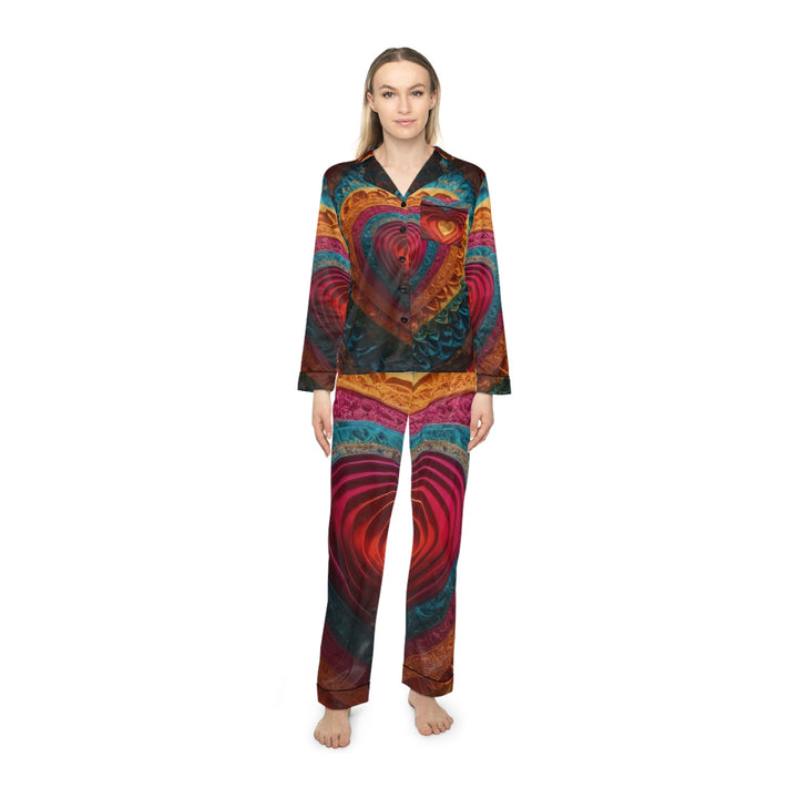 Vibrant Heart Mandala - Women's Satin Pajamas - All Over Prints - g(0D·IO) - XS/S - Black -