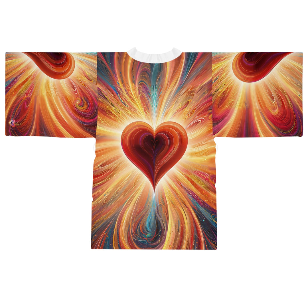 Vibrant Heart Nebula - Long Sleeve Kimono Robe - All Over Prints - g(0D·IO) - XS - Black -