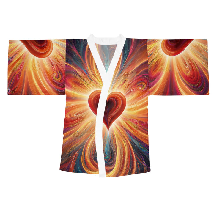 Vibrant Heart Nebula - Long Sleeve Kimono Robe - All Over Prints - g(0D·IO) - XS - White -