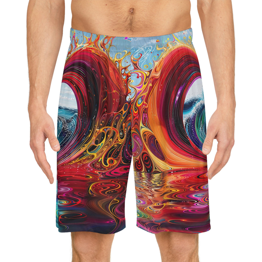 Vibrant Heart Waves - AOP Basketball Shorts - All Over Prints - g(0D·IO) - Seam thread color automatically matched to design - XS -