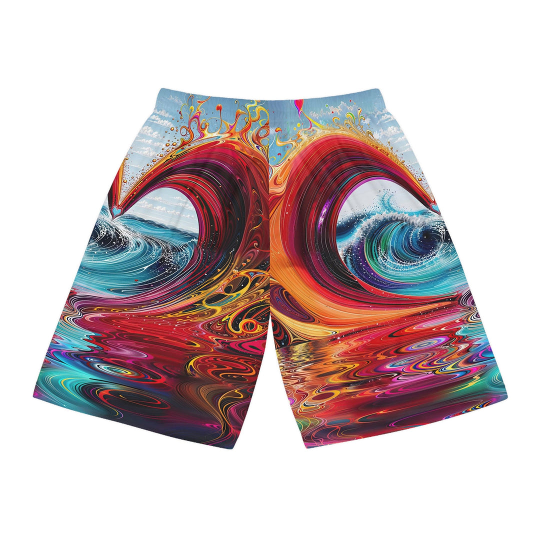 Vibrant Heart Waves - AOP Basketball Shorts - All Over Prints - g(0D·IO) - Seam thread color automatically matched to design - XS -