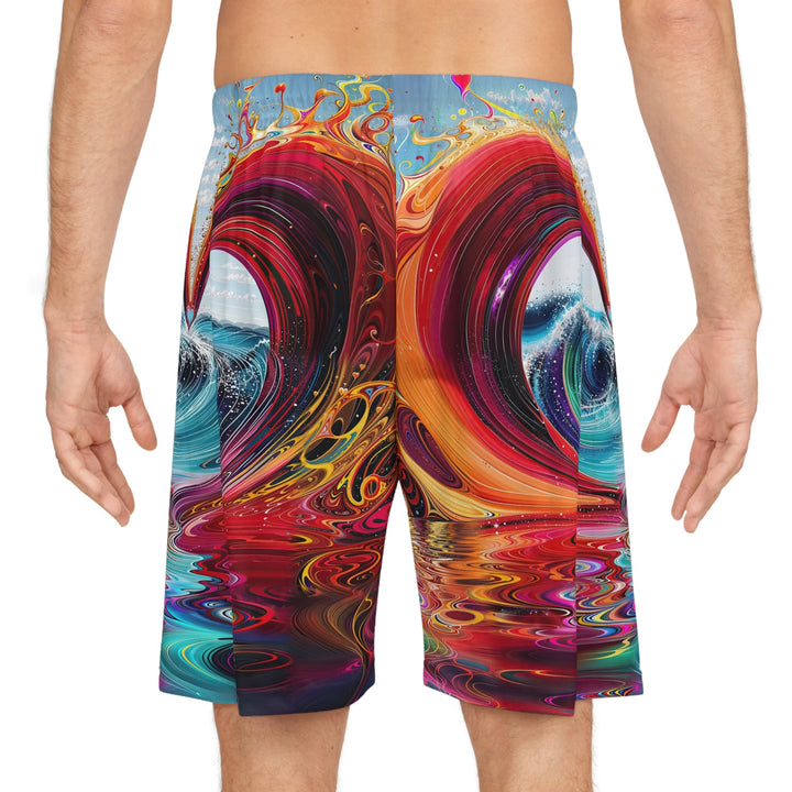 Vibrant Heart Waves - AOP Basketball Shorts - All Over Prints - g(0D·IO) - Seam thread color automatically matched to design - XS -