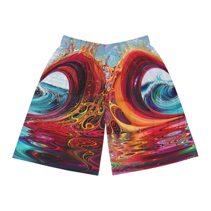 Vibrant Heart Waves - AOP Basketball Shorts - All Over Prints - g(0D·IO) - Seam thread color automatically matched to design - XS -