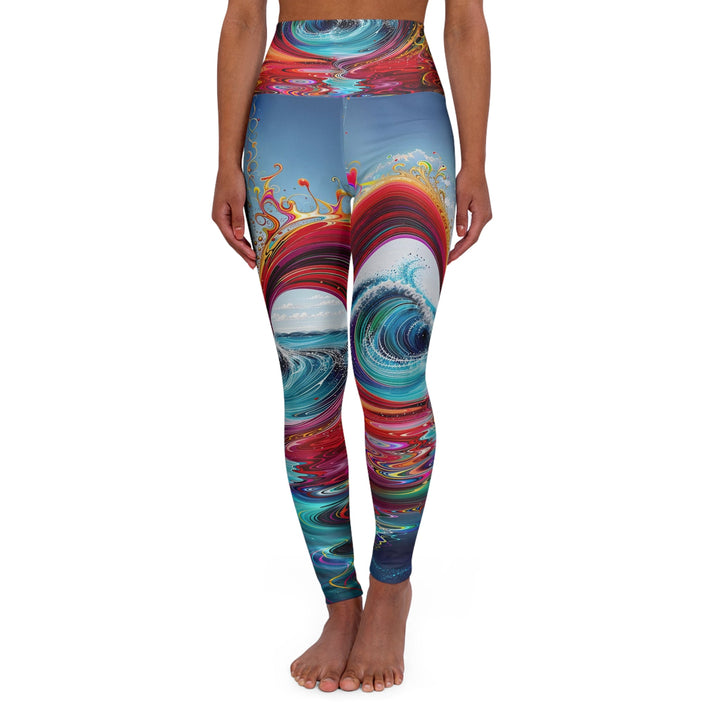 Vibrant Heart Waves - High Waisted AOP Yoga Leggings - All Over Prints - g(0D·IO) - XS - -