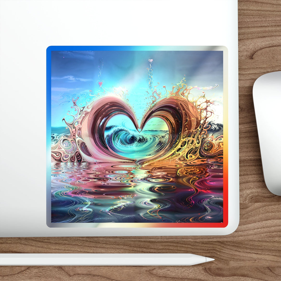 Vibrant Heart Waves - Holographic Die-Cut Sticker - Paper products - g(0D·IO) - 5" × 5" - Die-Cut - Holographic