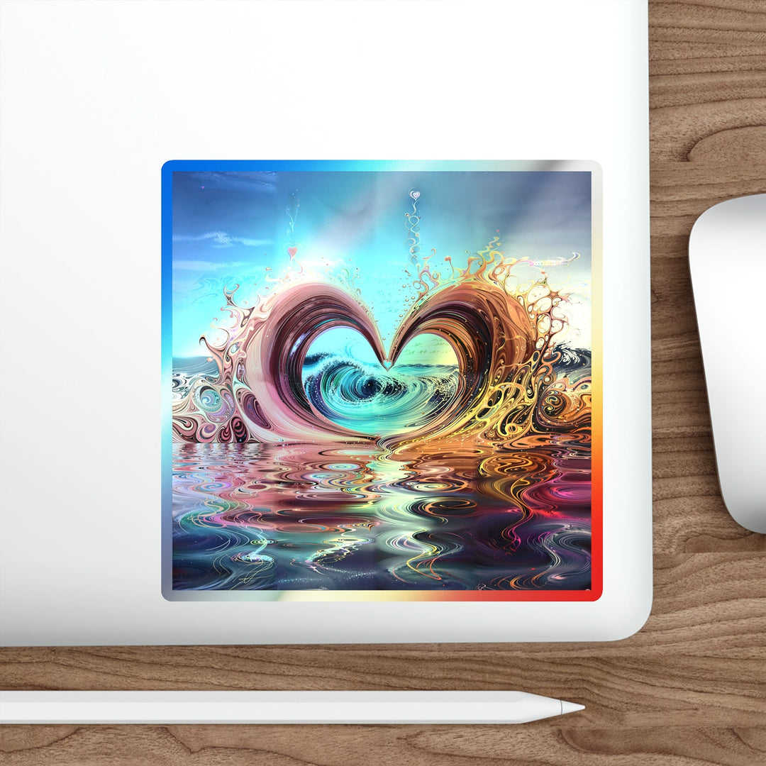 Vibrant Heart Waves - Holographic Die-Cut Sticker - Paper products - g(0D·IO) - 5" × 5" - Die-Cut - Holographic