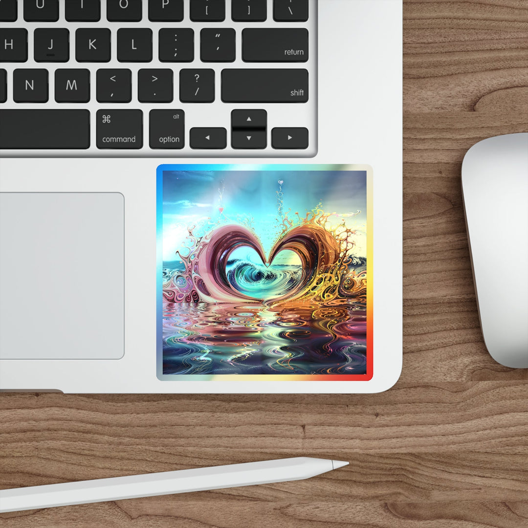 Vibrant Heart Waves - Holographic Die-Cut Sticker - Paper products - g(0D·IO) - 5" × 5" - Die-Cut - Holographic