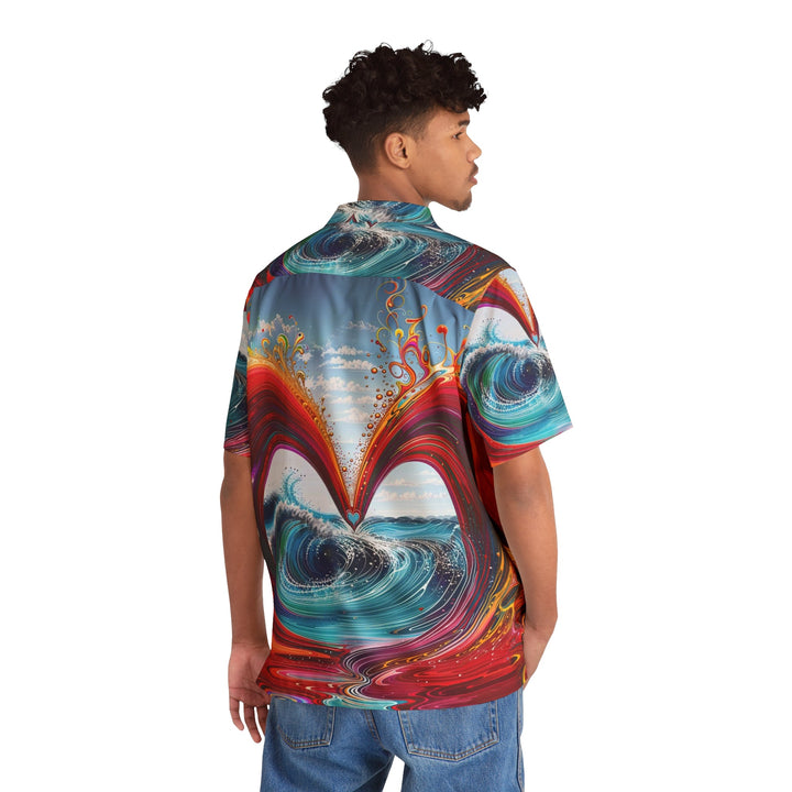 Vibrant Heart Waves - Men's Hawaiian Shirt - All Over Prints - g(0D·IO) - S - Black -