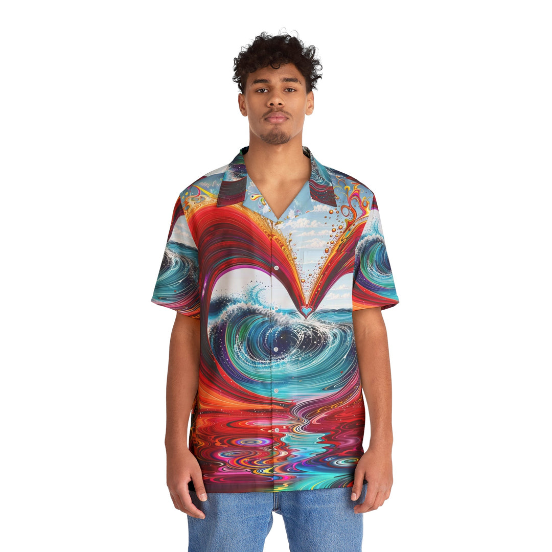 Vibrant Heart Waves - Men's Hawaiian Shirt - All Over Prints - g(0D·IO) - S - Black -