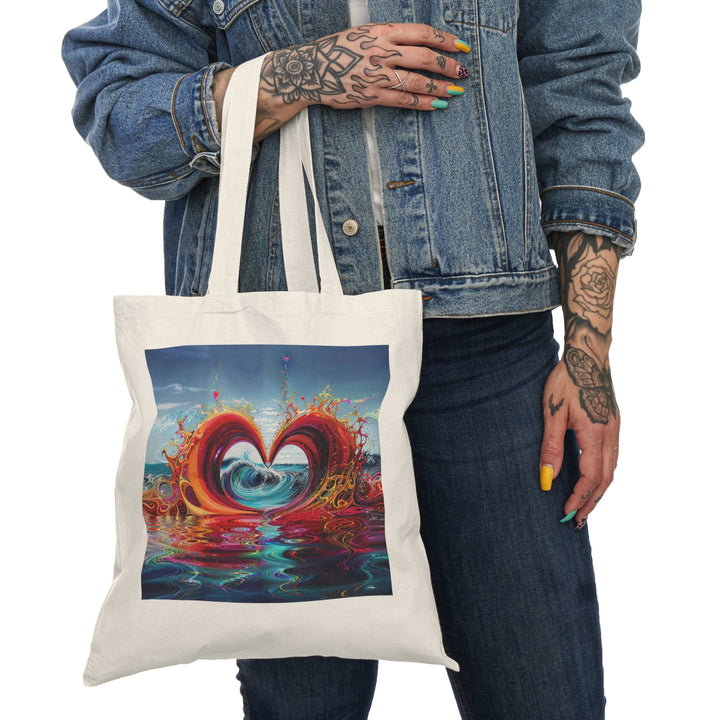 Vibrant Heart Waves - Natural Tote Bag - Bags - g(0D·IO) - 15" x 16" - Natural -