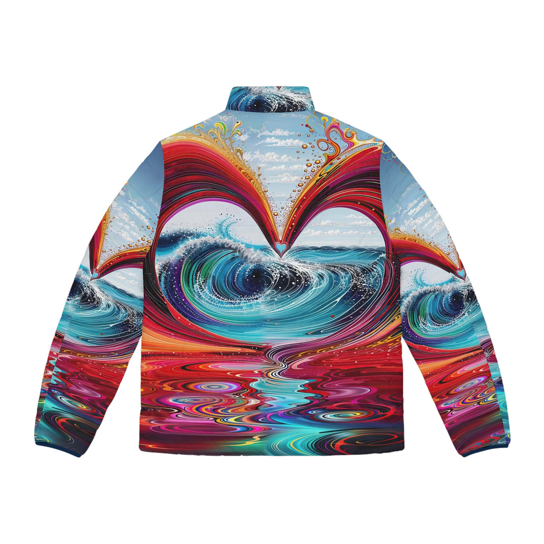 Vibrant Heart Waves - Puffer Jacket - All Over Prints - g(0D·IO) - S - Black zipper -