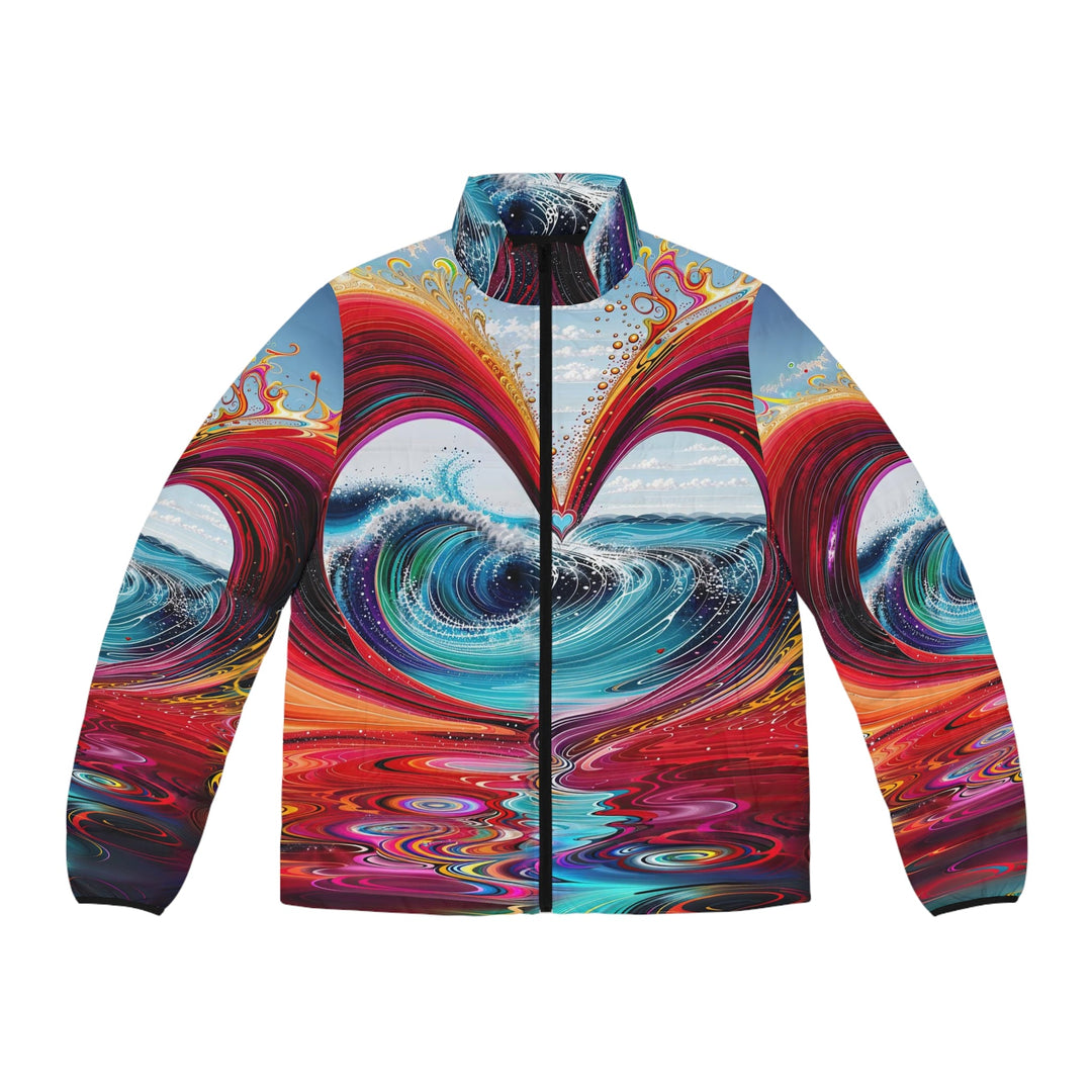 Vibrant Heart Waves - Puffer Jacket - All Over Prints - g(0D·IO) - S - Black zipper -