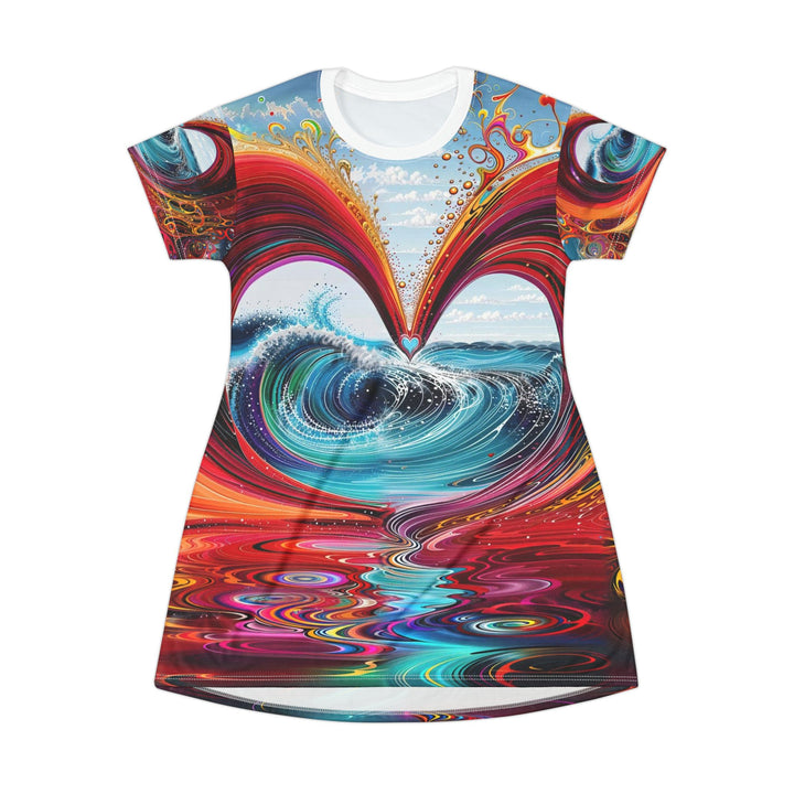 Vibrant Heart Waves - T-Shirt Dress - All Over Prints - g(0D·IO) - XS - -