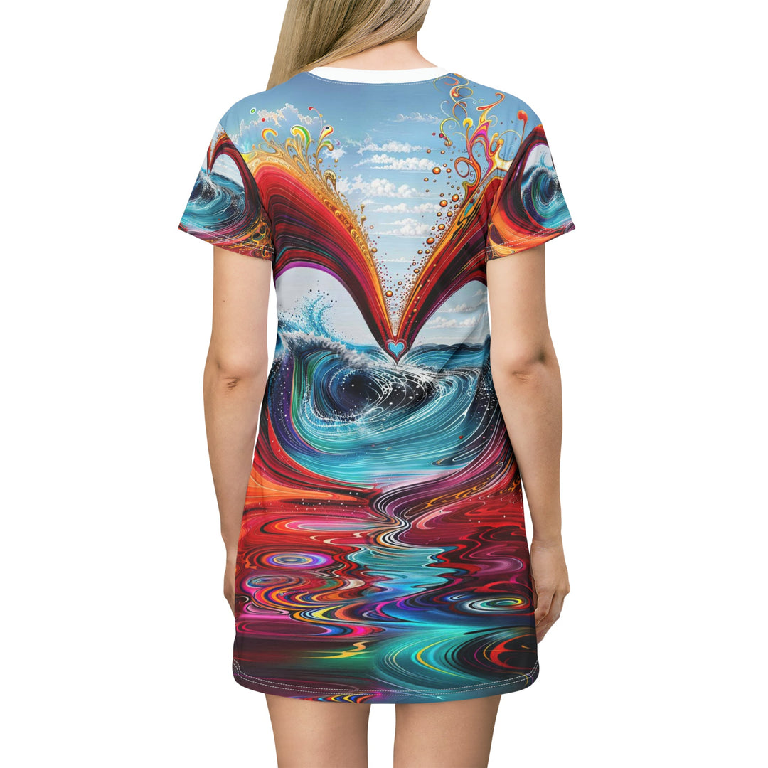 Vibrant Heart Waves - T-Shirt Dress - All Over Prints - g(0D·IO) - XS - -