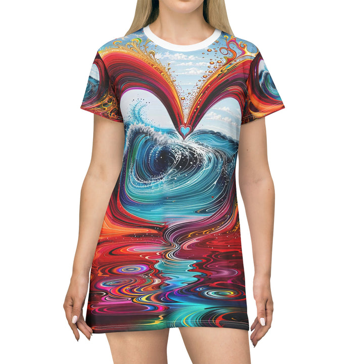 Vibrant Heart Waves - T-Shirt Dress - All Over Prints - g(0D·IO) - XS - -