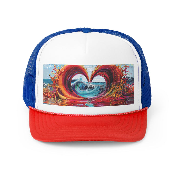 Vibrant Heart Waves - Trucker Hat - Hats - g(0D·IO) - Blue/Red - One size -