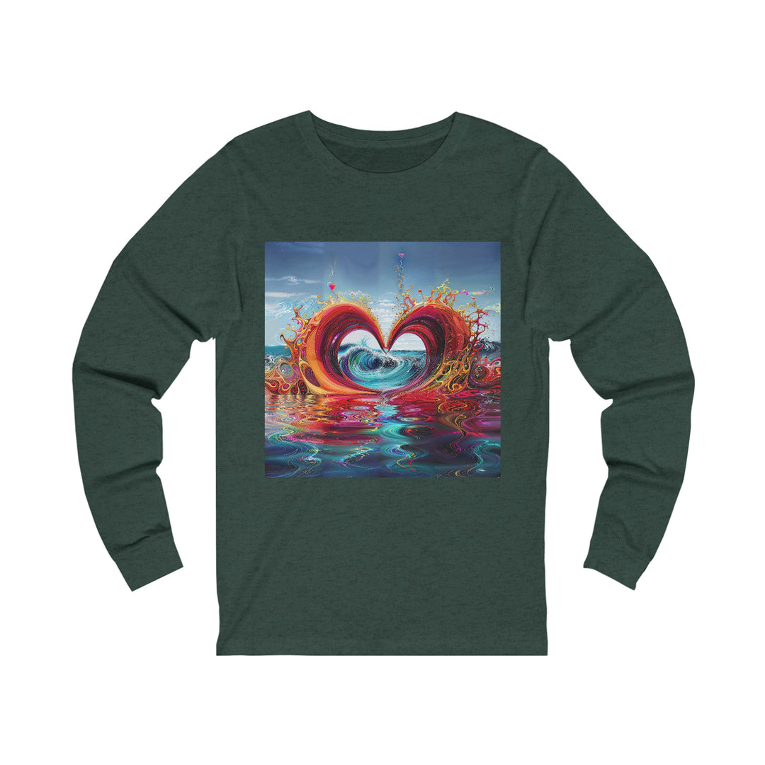 Vibrant Heart Waves - Unisex Jersey Long Sleeve Tee - Long-sleeve - g(0D·IO) - S - Heather Forest -