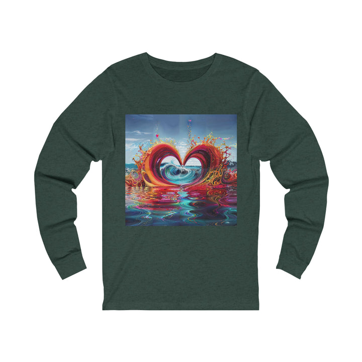 Vibrant Heart Waves - Unisex Jersey Long Sleeve Tee - Long-sleeve - g(0D·IO) - S - Heather Forest -