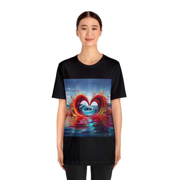 Vibrant Heart Waves - Unisex Jersey Short Sleeve Tee - T-Shirt - g(0D·IO) - Black - S -