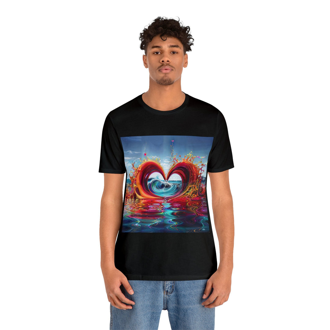 Vibrant Heart Waves - Unisex Jersey Short Sleeve Tee - T-Shirt - g(0D·IO) - Black - S -