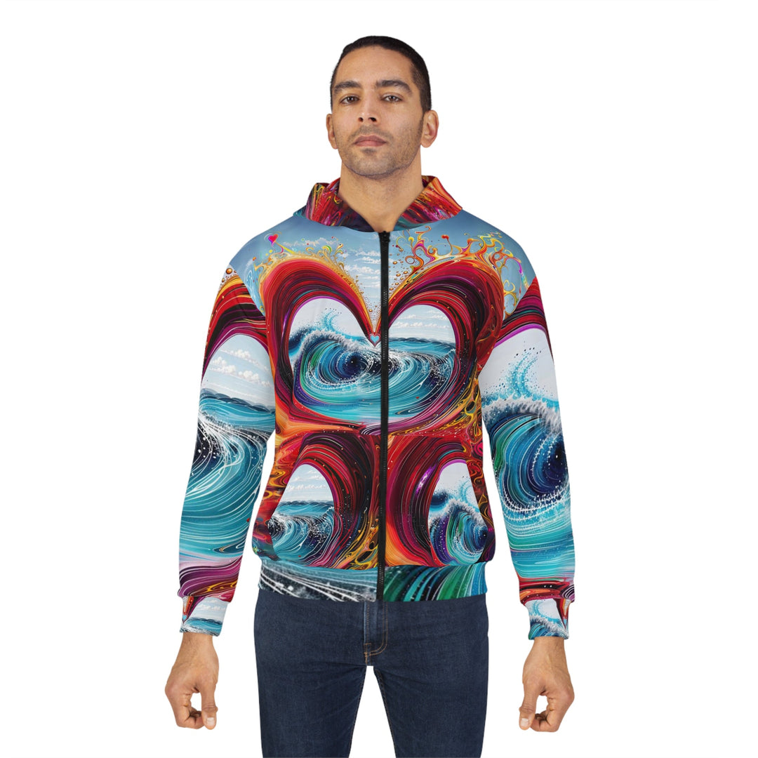 Vibrant Heart Waves - Unisex Zip Hoodie - All Over Prints - g(0D·IO) - XS - -