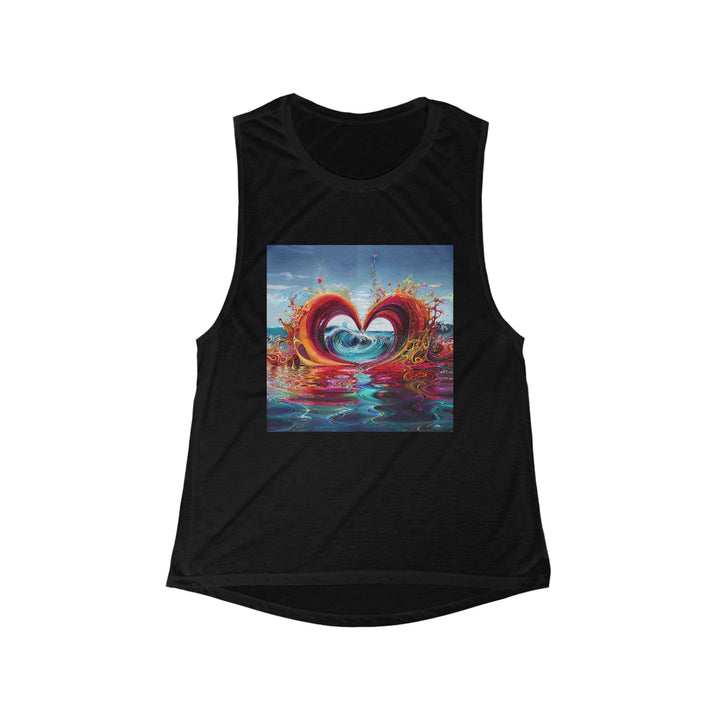 Vibrant Heart Waves - Women's Flowy Scoop Muscle Tank - Tank Top - g(0D·IO) - S - Black -